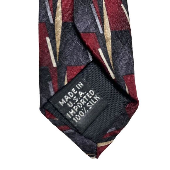 Vintage Oleg Cassini Necktie Men's Tie Maroon Gray Gold Silk Geometric Designer - Picture 5 of 7